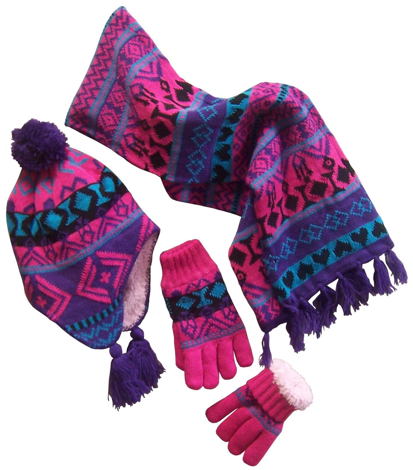 Jacquard knitted knitting cap glove scarf set